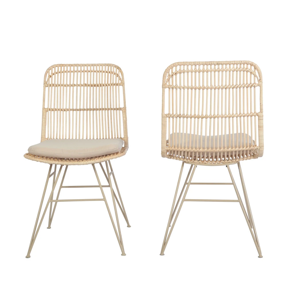 UYUNI Lot De 2 Chaises Design En Rotin Pieds Beiges 9 UYUNI Lot De 2 Chaises Design En Rotin Pieds Beiges – Image 7