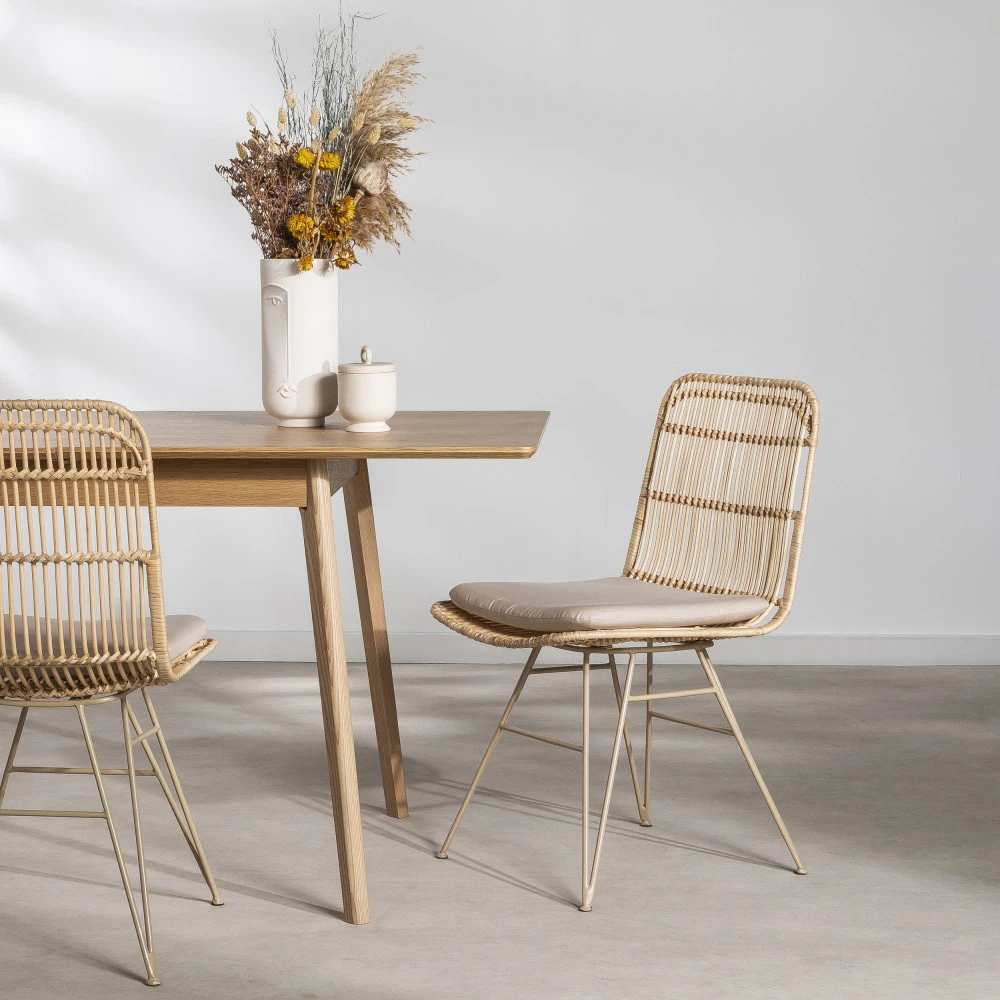 UYUNI Lot De 2 Chaises Design En Rotin Pieds Beiges 3 UYUNI Lot De 2 Chaises Design En Rotin Pieds Beiges