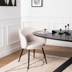 CALABRA Lot De 2 Fauteuils De Table En Tissu Bouclette Et Métal