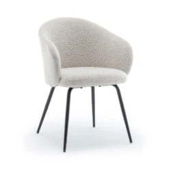 CALABRA Lot De 2 Fauteuils De Table En Tissu Bouclette Et Métal -Meubles Soldes Magasin lot de 2 fauteuils de table tissu bouclette metal drawer calabra 3