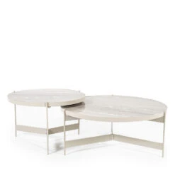 SIB Lot De 2 Tables Basses Rondes En Marbre Et Métal -Meubles Soldes Magasin lot de 2 tables basses rondes en marbre et metal by boo sib 1