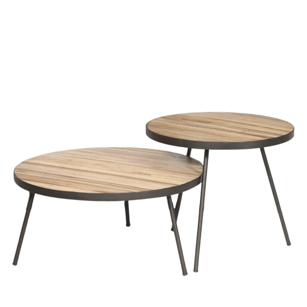 TARAKAN Lot De 2 Tables Basses Rondes En Teck Recyclé Et Métal ø74-58cm 4 TARAKAN Lot De 2 Tables Basses Rondes En Teck Recyclé Et Métal ø74-58cm – Image 2