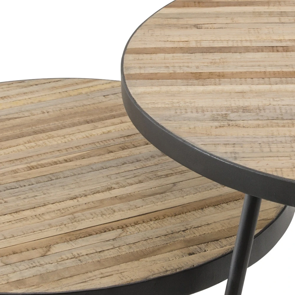 TARAKAN Lot De 2 Tables Basses Rondes En Teck Recyclé Et Métal ø74-58cm 5 TARAKAN Lot De 2 Tables Basses Rondes En Teck Recyclé Et Métal ø74-58cm – Image 3