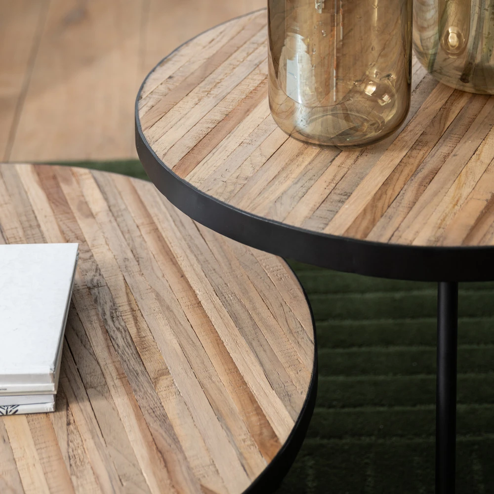 TARAKAN Lot De 2 Tables Basses Rondes En Teck Recyclé Et Métal ø74-58cm 7 TARAKAN Lot De 2 Tables Basses Rondes En Teck Recyclé Et Métal ø74-58cm – Image 5