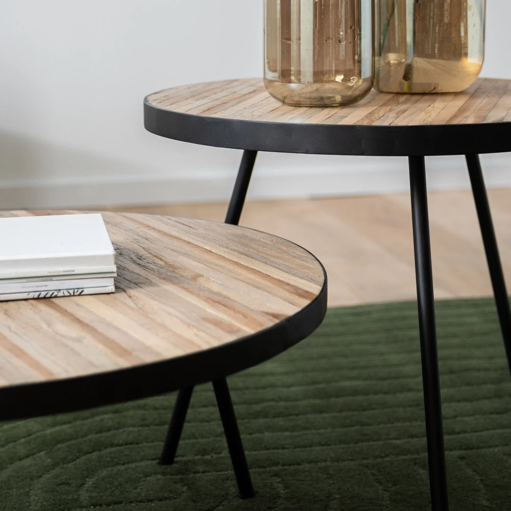 TARAKAN Lot De 2 Tables Basses Rondes En Teck Recyclé Et Métal ø74-58cm 8 TARAKAN Lot De 2 Tables Basses Rondes En Teck Recyclé Et Métal ø74-58cm – Image 6