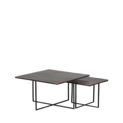 OLAN Lot De 2 Tables D'appoint En Métal -Meubles Soldes Magasin lot de 2 tables d appoint metal olan woood 2