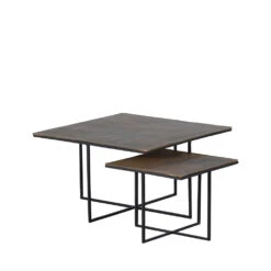 OLAN Lot De 2 Tables D'appoint En Métal -Meubles Soldes Magasin lot de 2 tables d appoint metal olan woood 3