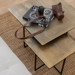 OLAN Lot De 2 Tables D'appoint En Métal -Meubles Soldes Magasin lot de 2 tables d appoint metal olan woood 6