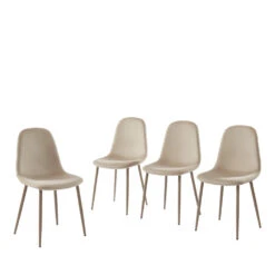 HEKI Lot De 4 Chaises En Velours Pieds En Métal -Meubles Soldes Magasin lot de 4 chaises velours pieds metal beige heki 2