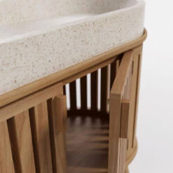 ROKIA Meuble De Salle De Bain 2 Portes En Bois Avec Vasque En Terrazzo 90x80cm -Meubles Soldes Magasin meuble de salle de bain 2 portes bois vasque terrazzo 90x80cm kave home rokia 3