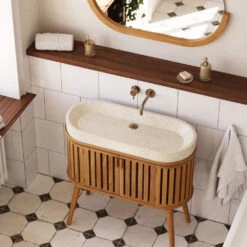 ROKIA Meuble De Salle De Bain 2 Portes En Bois Avec Vasque En Terrazzo 90x80cm -Meubles Soldes Magasin meuble de salle de bain 2 portes bois vasque terrazzo 90x80cm kave home rokia 6