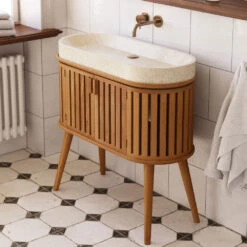 ROKIA Meuble De Salle De Bain 2 Portes En Bois Avec Vasque En Terrazzo 90x80cm -Meubles Soldes Magasin meuble de salle de bain 2 portes bois vasque terrazzo 90x80cm kave home rokia 7