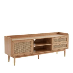 BOMBONG Meuble TV 1 Porte 2 Tiroirs En Bois Et Cannage L160cm -Meubles Soldes Magasin meuble tv 1 porte 2 tiroirs en bois et cannage l160cm bombong 2