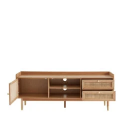 BOMBONG Meuble TV 1 Porte 2 Tiroirs En Bois Et Cannage L160cm -Meubles Soldes Magasin meuble tv 1 porte 2 tiroirs en bois et cannage l160cm bombong 3