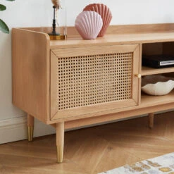 BOMBONG Meuble TV 1 Porte 2 Tiroirs En Bois Et Cannage L160cm -Meubles Soldes Magasin meuble tv 1 porte 2 tiroirs en bois et cannage l160cm bombong 5