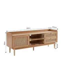 BOMBONG Meuble TV 1 Porte 2 Tiroirs En Bois Et Cannage L160cm -Meubles Soldes Magasin meuble tv 1 porte 2 tiroirs en bois et cannage l160cm bombong 6