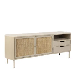 AMAYA Meuble Tv 2 Portes, 2 Tiroirs En Bois Et Métal -Meubles Soldes Magasin meuble tv 2 portes 2 tiroirs bois metal amaya 2