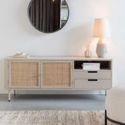 AMAYA Meuble Tv 2 Portes, 2 Tiroirs En Bois Et Métal