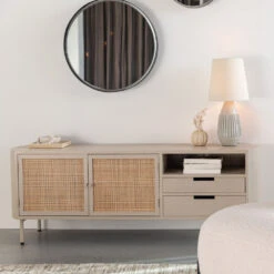 AMAYA Meuble Tv 2 Portes, 2 Tiroirs En Bois Et Métal -Meubles Soldes Magasin meuble tv 2 portes 2 tiroirs bois metal amaya 8