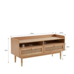 BOMBONG Meuble TV 2 Tiroirs En Bois Et Cannage L120cm -Meubles Soldes Magasin meuble tv 2 tiroirs bois cannage l120cm bombong 6