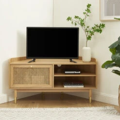 BOMBONG Meuble Tv D'angle En Bois Et Cannage L120cm