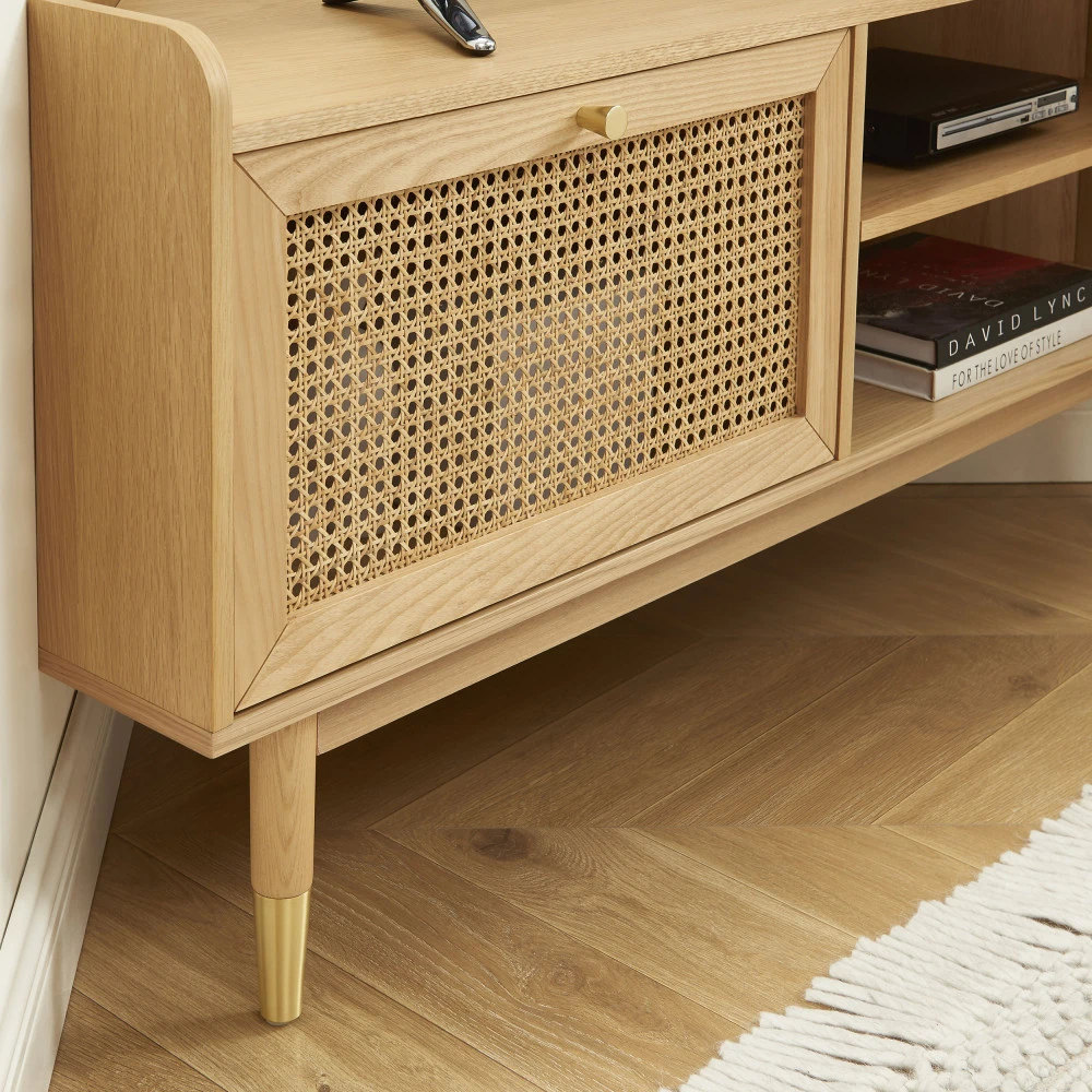 BOMBONG Meuble Tv D'angle En Bois Et Cannage L120cm 8 BOMBONG Meuble Tv D'angle En Bois Et Cannage L120cm – Image 6