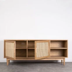 HOGARN Meuble TV Design 2 Portes Bois Et Cannage 12 HOGARN Meuble TV Design 2 Portes Bois Et Cannage -Meubles Soldes Magasin meuble tv design 2 portes bois rotin hogarn 2