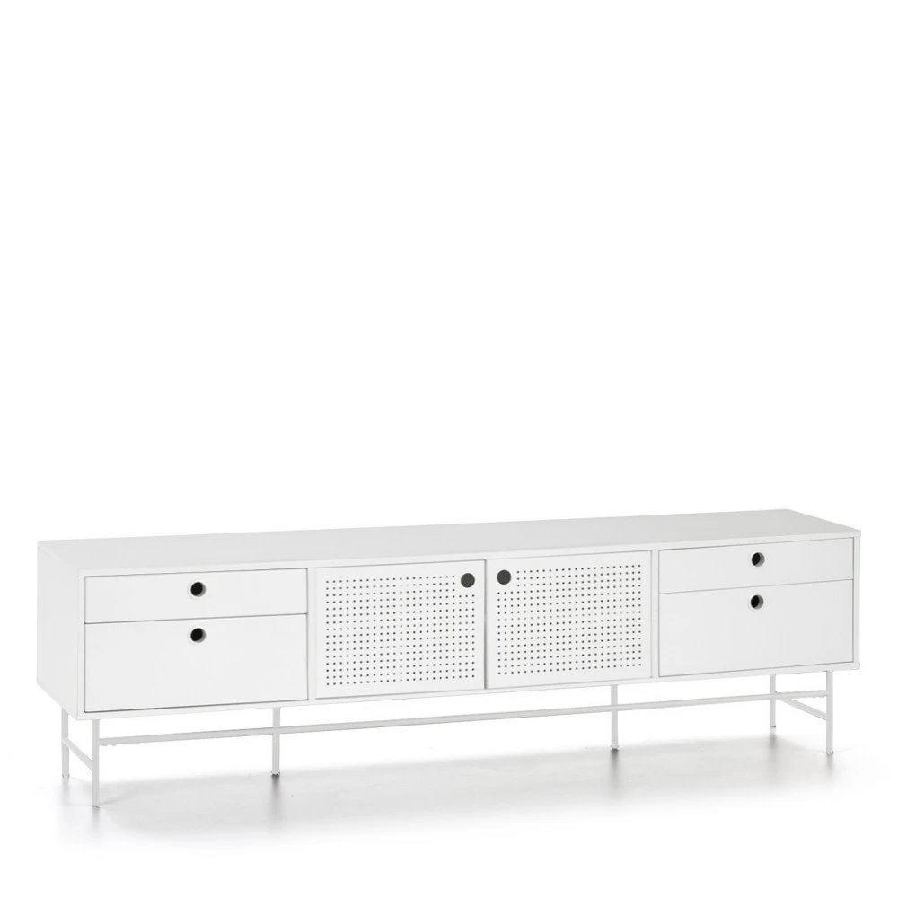 PUNTO Meuble Tv En Bois 2 Portes 4 Tirroirs L180cm 5 PUNTO Meuble Tv En Bois 2 Portes 4 Tirroirs L180cm – Image 3