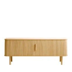 CALLAN Meuble TV Aux Portes Coulissantes En Bois Strié L160cm