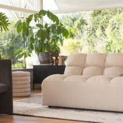 CARLY Pouf Rond En Bouclette ø40cm -Meubles Soldes Magasin pouf rond bouclette 40cm woood carly 3