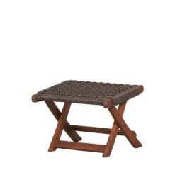 LOIS Repose-pieds Pliant En Bois Et Résine Tressée -Meubles Soldes Magasin repose pieds pliant bois resine tressee woood lois 2