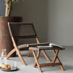 Meubles Soldes Magasin 41 LOIS Repose-pieds Pliant En Bois Et Résine Tressée