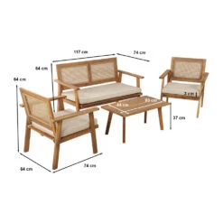 NORA Salon De Jardin 1 Canapé, 2 Fauteuils Et 1 Table Basse En Bois D'acacia Et Cannage -Meubles Soldes Magasin salon de jardin 1 canape 2 fauteuils 1 table basse bois acacia cannage nora 5