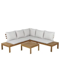 SULI Salon De Jardin 1 Canapé D'angle Et 1 Table Basse En Bois D'acacia -Meubles Soldes Magasin salon de jardin canape angle table basse bois acacia suli 1