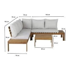 SULI Salon De Jardin 1 Canapé D'angle Et 1 Table Basse En Bois D'acacia -Meubles Soldes Magasin salon de jardin canape angle table basse bois acacia suli 6