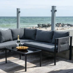 CANNES Salon De Jardin 4 Places En Tissu Et Métal -Meubles Soldes Magasin salon jardin 4 places tissu metal house nordic cannes 3