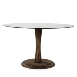 BOOGIE Table à Manger Ronde En Verre Et Bois De Manguier ø130cm -Meubles Soldes Magasin table a manger ronde en verre et bois de manguier 130cm by boo boogie 1