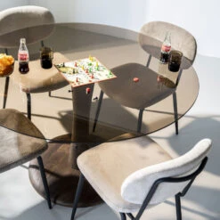 BOOGIE Table à Manger Ronde En Verre Et Bois De Manguier ø130cm -Meubles Soldes Magasin table a manger ronde en verre et bois de manguier 130cm by boo boogie 5