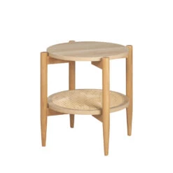 ELLOS Table D'appoint Ronde En Bois Et Cannage ø50,5cm -Meubles Soldes Magasin table appoint bois cannage drawer ellos 2