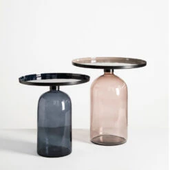 TAZA Table D'appoint Ronde En Aluminium Et Verre ø45cm -Meubles Soldes Magasin table appoint ronde aluminium verre 45cm drawer taza 3