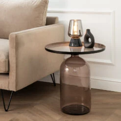 TAZA Table D'appoint Ronde En Aluminium Et Verre ø50,5cm