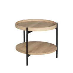 KORRO Table D'appoint Ronde En Bois Et Métal ø51cm -Meubles Soldes Magasin table appoint ronde bois metal 51cm drawer korro 2