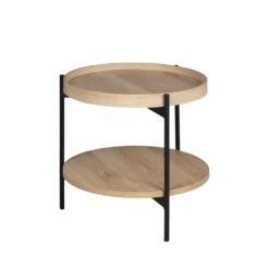 KORRO Table D'appoint Ronde En Bois Et Métal ø51cm -Meubles Soldes Magasin table appoint ronde bois metal 51cm drawer korro 3