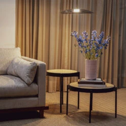 SPIKE Table D'appoint En Rotin Et Bois ø50cm -Meubles Soldes Magasin table appoint rotin bois o50cm zuiver spike 6