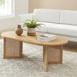 BOMBONG Table Basse En Bois Et Cannage L120cm