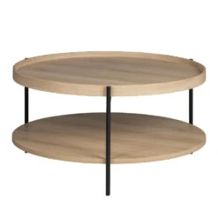 KORRO Table Basse Ronde En Bois Et Métal ø80cm -Meubles Soldes Magasin table basse ronde bois metal 80cm drawer korro 1