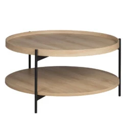 KORRO Table Basse Ronde En Bois Et Métal ø80cm -Meubles Soldes Magasin table basse ronde bois metal 80cm drawer korro 2