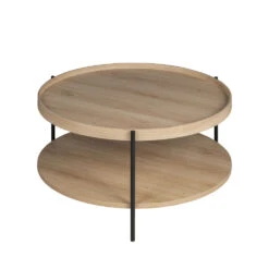KORRO Table Basse Ronde En Bois Et Métal ø80cm -Meubles Soldes Magasin table basse ronde bois metal 80cm drawer korro 3