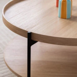 KORRO Table Basse Ronde En Bois Et Métal ø80cm -Meubles Soldes Magasin table basse ronde bois metal 80cm drawer korro 4