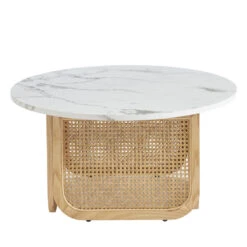 BOMBONG Table Basse Ronde Effet Marbre Et Cannage ø80cm -Meubles Soldes Magasin table basse ronde effet marbre cannage 80cm bombong 2
